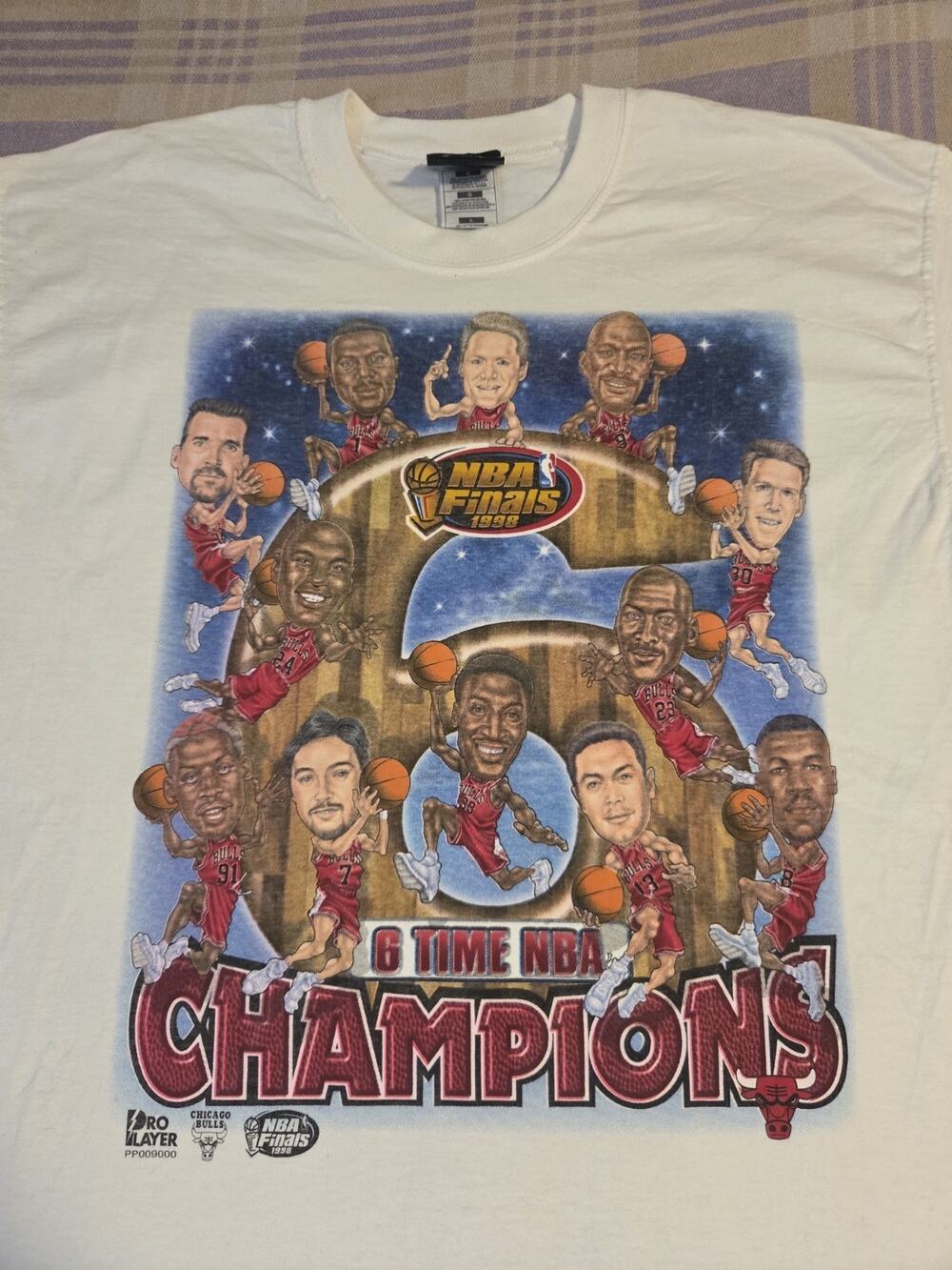 VTG Chicago Bulls 1998 NBA Finals Caricature T Shirt 6 Time Champions Pro Player